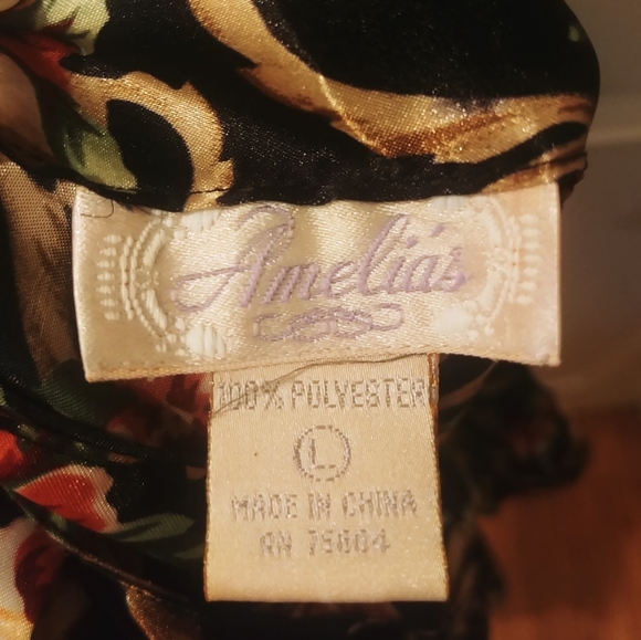 Amelia's black Floral Satin Wrap Robe& Slip set sz M/L - Picture 9 of 9